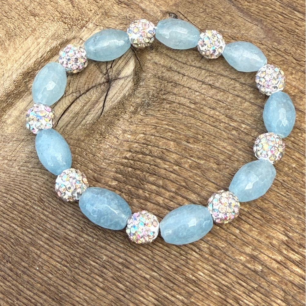 Blue Aquamarine Beaded Bracelet with Sparkling Accent Beads
